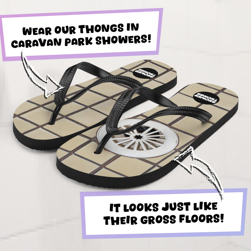 Shower Thongs - Tan Tile with Circular Drain